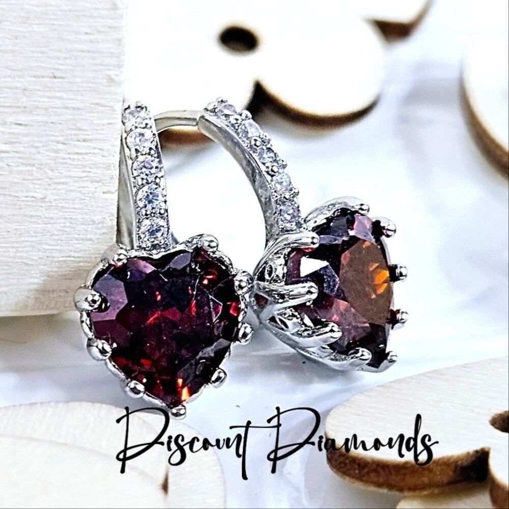 Red & Clear White Natural Topaz Hoop Earrings on 925 Sterling